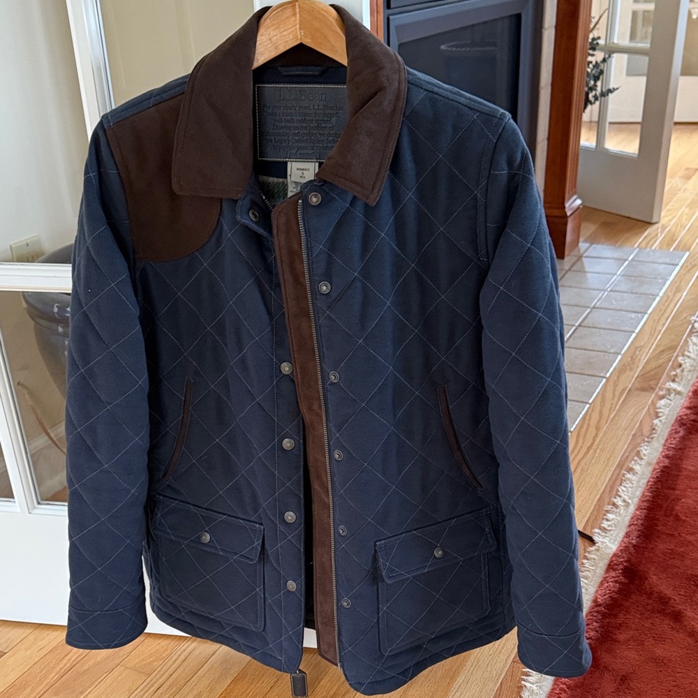 L.L. Bean Women's Navy and Brown Quilted Barn Coat